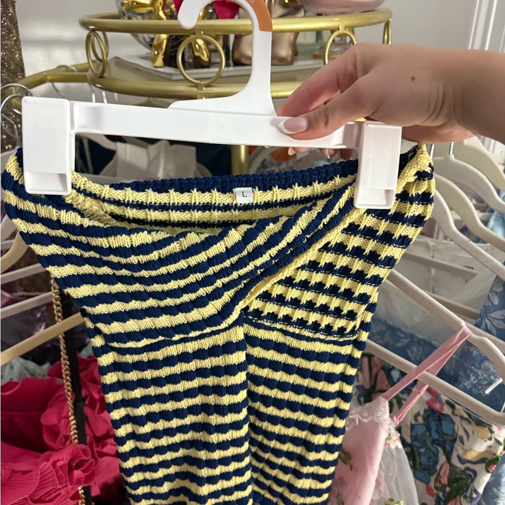 SHEIN Blue and Yellow Striped Crop Top